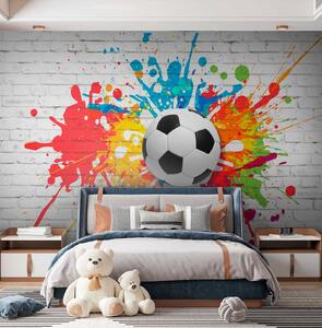 Fototapet Mingea de fotbal pe un perete de cărămidă, Fototapet 3D, Fototapet populare, u64587 - Tapeko.ro