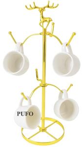 Suport auriu elegant metalic Pufo Ellegant pentru cani si cesti- suport cu 6 carlige pentru depozitare, organizare sau decor