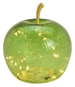 Decoratiune mar luminos din sticla cu LED, Green Apple 17 cm
