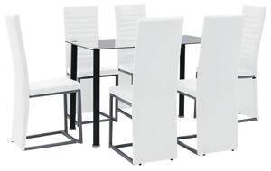Set de mobilier 7 piese, negru & alb oțel și sticlă securizată