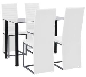 Set mobilier, 5 piese, negru & alb, oțel și sticlă securizată