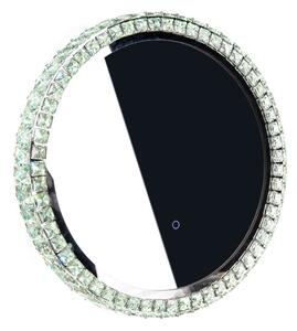 Oglinda Glamour, cristale si LED-uri, forma rotunda, diametru 50 cm, comutator tactil