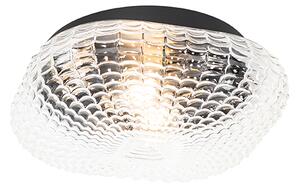Klassieke plafondlamp zwart met helder glas 30 cm IP44 - Damian