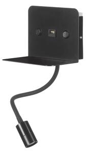 Veioză LED flexibilă cu raft și încărcare USB ONLI PLAK LED/1W/230V negru