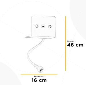 Veioză LED flexibilă cu raft și încărcare USB ONLI PLAK LED/1W/230V negru