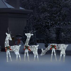 Familie reni de Crăciun, argintiu/alb rece, 270x7x90 cm, plasă