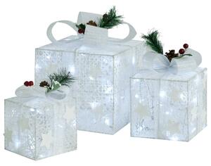 Cutii cadou de Crăciun decor, 3 buc., alb, exterior/interior