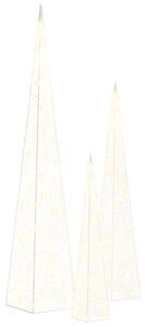 Set conuri decorative cu LED-uri, alb rece, 30/45/60 cm, acril