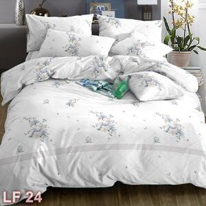 Lenjerie de pat 2 persoane, finet, 6 piese, alb , cu flori si linii, LF24