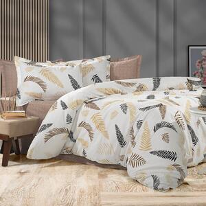 Lenjerie de pat dublu Bumbac 100% Ranforce 4 piese cearsaf pat 240 x 260 cm si pilota 200x230 cm, 2 fete perne 50x70 cm, Modern, Alb / Bej, Puc