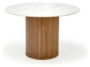 Masa BRUNO, alb cu efect de marmura/nuc, 120x120x76 cm