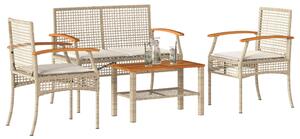 Set mobilier de grădină cu perne, 4 piese, bej, poliratan