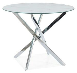 Masa AGIS, alb cu efect de marmura, sticla/metal, 90x90x73 cm