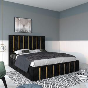 Pat Tapitat Mexic Negru + Saltea 20cm Grosime 140x200