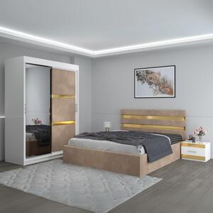 Dormitor Clio Crem Cu Dulap Tapitat 160x200