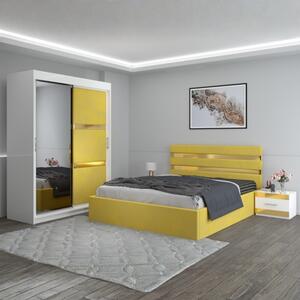 Dormitor Clio Galben Cu Dulap Tapitat 160x200