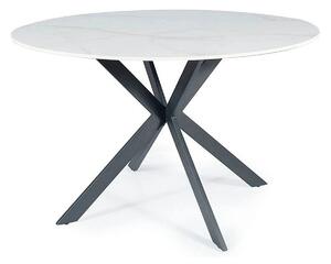 Masa TALIA, alb cu efect de marmura/negru mat, ceramica/metal, 120x120