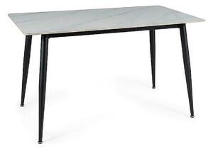 Masa RION, alb cu efect de marmura/negru mat, ceramica/metal, 130x70x7