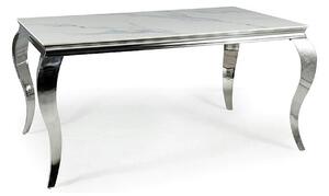 Masa PRINCE, alb cu efect de marmura/crom, ceramica/metal, 150x90x75 c