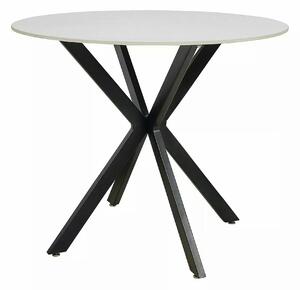 Masa TALIA, alb cu efect de marmura/negru mat, ceramica/metal, 90x90x7