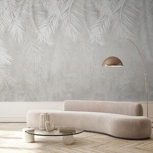 Tapet Frunze de palmier fragile albe cu o textură grunge, Fototapet pădure, Fototapet Tropics, u94286d2 : Uwalls.ro