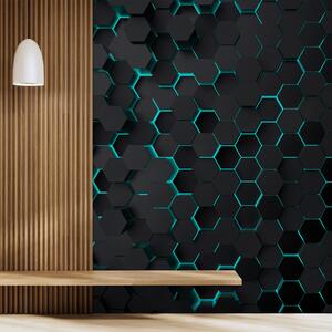Tapet "Hexagon negru turcoaz", Fototapet Abstract, u93618d1 : Uwalls.ro