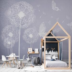 Tapet Păpădii delicate cu fluturi albaștri, Fototapet Flori, u99597v4 : Uwalls.ro