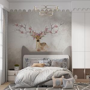 Tapet Căprioare cu flori pe coarnele lor, Fototapet Pentru Copii, Fototapet pentru camera unei fete, u04671d1 : Uwalls.ro