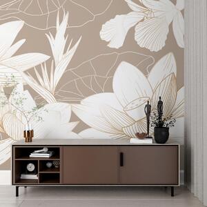 Tapet Flori tropicale fundal bej, Fototapet Flori, Fototapet Flori Mari, w00323v3 : Uwalls.ro