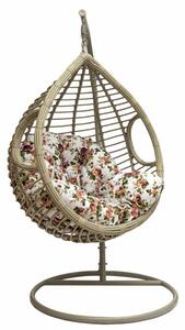 Balansoar cuib din metal si ratan, 95x110x68cm, marime M, culoare gri, perna motiv floral