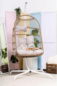 Balansoar Cuib Suspendat Pliabil Bali, 113x76 cm, Rama Alba, Culoarea natur, Perna gri