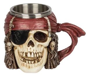 Halba de bere metalica Pufo Crazy Pirate in forma de craniu, 380 ml