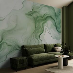 Tapet Panoramic verde abstract valuri pe un fundal de lumină, Fototapet 3D, Fotomurale 3D Forme geometrice, w01185d1 : Uwalls.ro