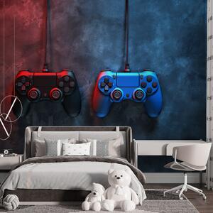 Tapet dualShock negru și albastru pe un fundal închis, Fototapet pentru camera unui adolescent, w01189 : Uwalls.ro