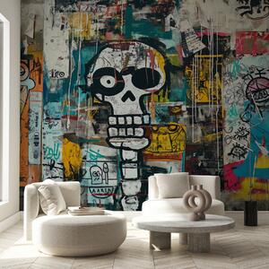 Tapet Graffiti colorat în stilul Basquiat, Fototapet în stil graffiti și artă stradală, w01187 : Uwalls.ro