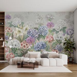 Tapet Grădină de vară magică cu flori în culori pastelate, Fototapet Flori, w08140v3 : Uwalls.ro
