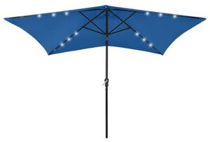 Umbrelă de soare cu stâlp din oțel & LED-uri, albastru, 2x3 m