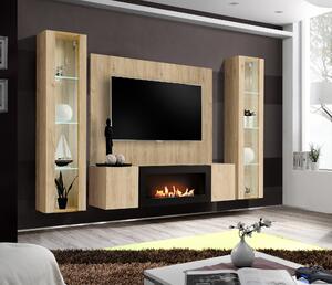 Mobilier living cu biosemineu Feryhill HJ FY M P2 (jackson hickory stejar) (cu iluminat). Promo -18%. 1156500