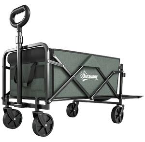 Outsunny Cărucior Pliabil de Grădină de 72l cu Deschidere Posterioară, Roți, Buzunare și Mâner, 114x46x65-92 cm, Verde | Aosom Romania