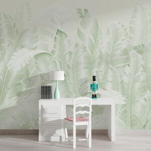 Tapet Frunze verzi tropicale pastelate la modă, Fototapet pădure, Fototapet Tropics, w01481v2 : Uwalls.ro