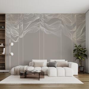 Tapet Curge alb linii abstracte valuri pe un fundal maro deschis, Fototapet Designer, w08263 : Uwalls.ro