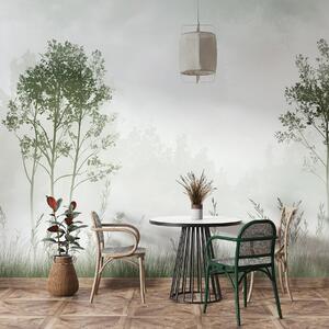 Tapet Pădure cețoasă, peisaje naturale, pajiște, copaci, culoare verde, Fototapet Natură, w01547v2 : Uwalls.ro