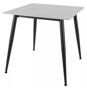 Masa RION, alb cu efect de marmura/negru, ceramica/metal, 80x80x76 cm