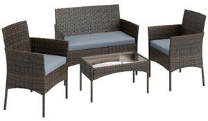 Outsunny Set Mobilier de Grădină din 4 Piese cu Canapea, 2 Fotolii și Măsuță de Cafea, 102x58x82 cm, Maro | Aosom Romania