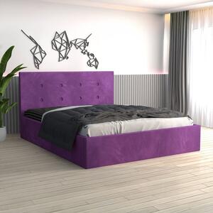 Pat Filip Tapitat din Catifea cu Saltea 160x200 cm 20cm grosime Mov