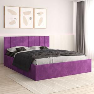 Pat Sorin Tapitat din Catifea cu Saltea 140x200 cm 20cm grosime Mov