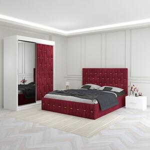 Set Mobila De Dormitor Eric Rosu, Usa Tapitata, pat tapitat 160x200cm, dulap cu oglinda 150x210cm, noptiere