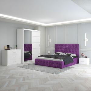 Set Mobila De Dormitor Eric Mov+Comoda, pat tapitat 160x200cm, dulap cu oglinda 150x210cm, noptiere