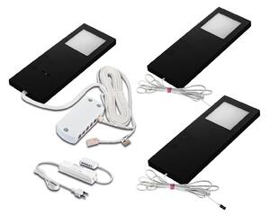 Hera Lampă sub dulap LED SlimPad F 3x 3000K negru, reglabil, Negru, Bucătărie, Plastic, Modern