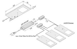 Hera Lampă LED sub dulap Eco-Pad F set 3x 4000K negru, reglabil, Negru, Bucătărie, Metal, Modern